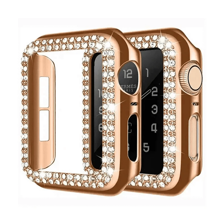 Dual Rhinestone Frame 360 Degree Hard Body Bumper for Apple Watch 41mm 41mm / Bronze Gold - Ktusu