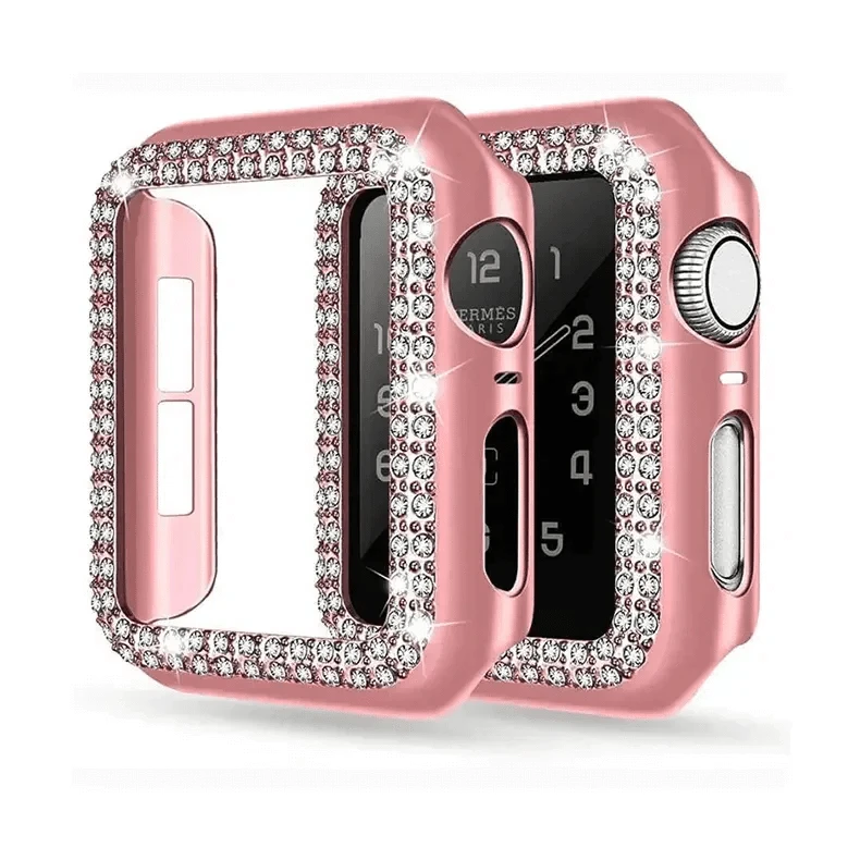 Dual Rhinestone Frame 360 Degree Hard Body Bumper for Apple Watch 41mm 41mm / Rose gold - Ktusu