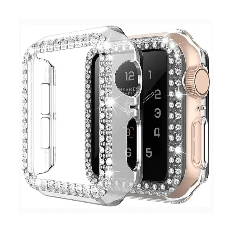 Dual Rhinestone Frame 360 Degree Hard Body Bumper for Apple Watch 41mm 41mm / Transparent - Ktusu
