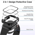 Dual Rhinestone Frame Built-in Glass Screen Protector Hard Cover for Apple Watch 45mm - Ktusu