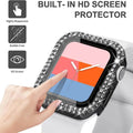 Dual Rhinestone Frame Built-in Glass Screen Protector Hard Cover for Apple Watch 45mm - Ktusu