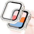 Dual Rhinestone Frame Built-in Glass Screen Protector Hard Cover for Apple Watch 45mm - Ktusu
