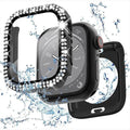 Dual Rhinestone Frame Built-in Glass Screen Protector Hard Cover for Apple Watch 45mm - Ktusu