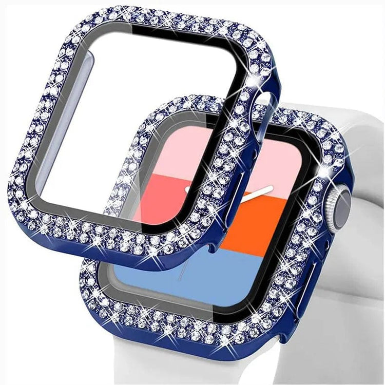 Dual Rhinestone Frame Built-in Glass Screen Protector Hard Cover for Apple Watch 45mm 45mm / Bronze Gold - Ktusu