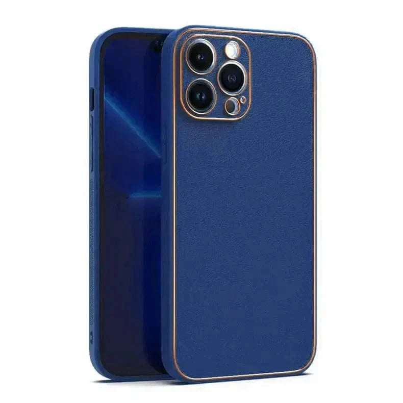 Electroplating Leather Texture TPU Edge Hard Case for iPhone 13 iPhone 13 / Black - Ktusu