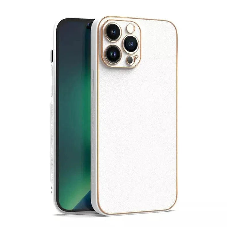 Electroplating Leather Texture TPU Edge Hard Case for iPhone 13 iPhone 13 / Black - Ktusu