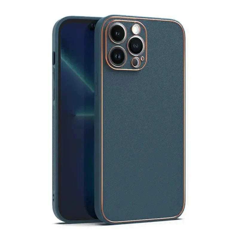 Electroplating Leather Texture TPU Edge Hard Case for iPhone 13 iPhone 13 / Black - Ktusu