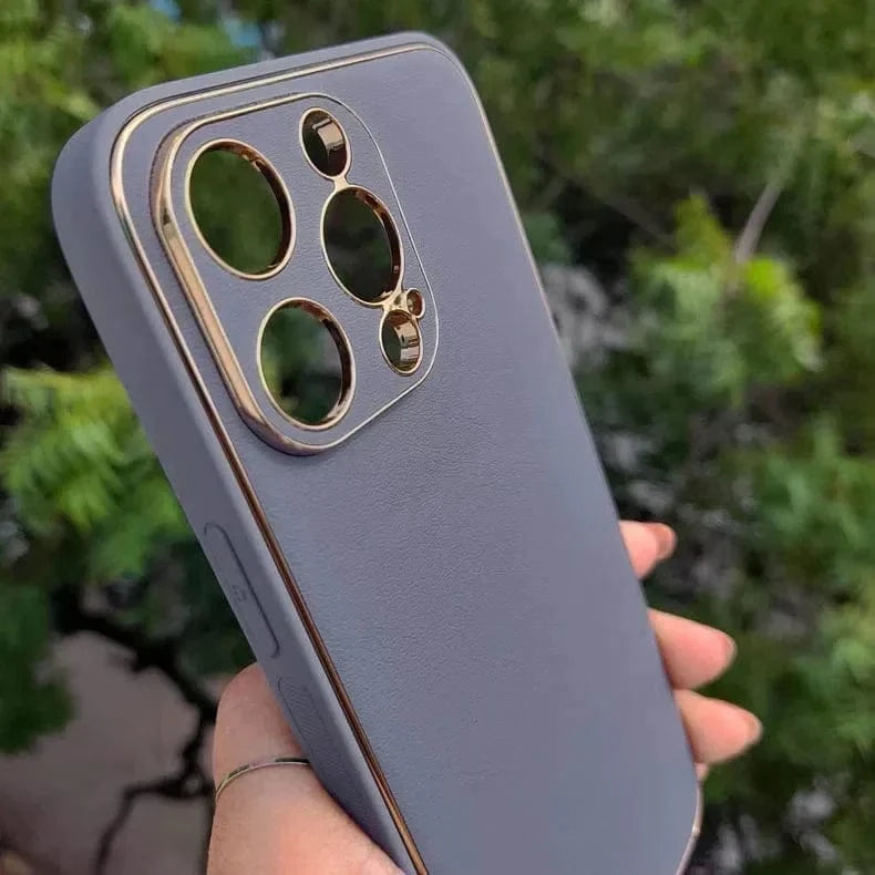 Electroplating Leather Texture TPU Edge Hard Case for iPhone 13 iPhone 13 / Black - Ktusu