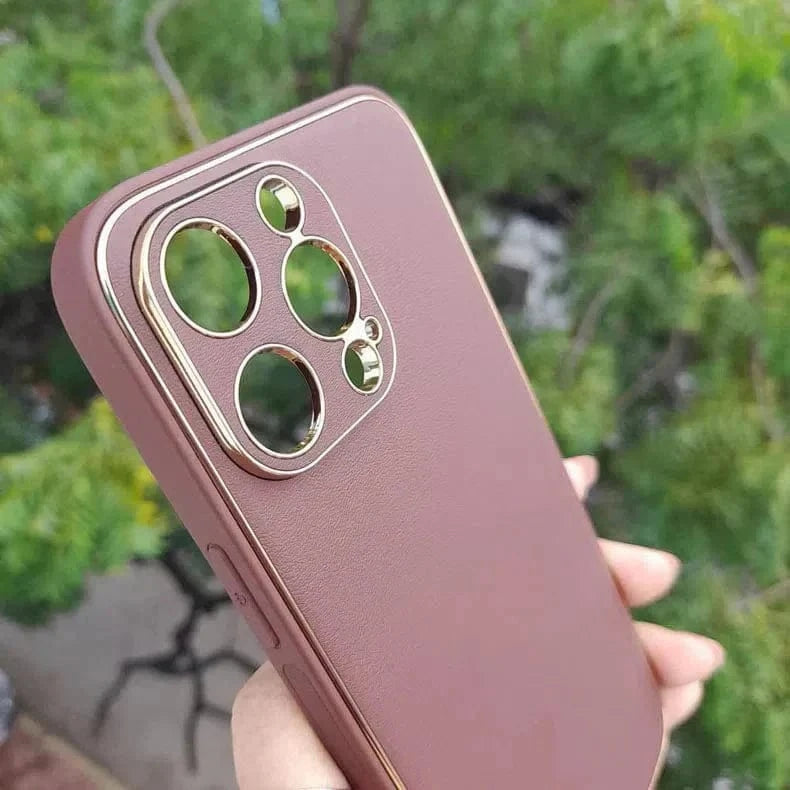 Electroplating Leather Texture TPU Edge Hard Case for iPhone 13 iPhone 13 / Black - Ktusu