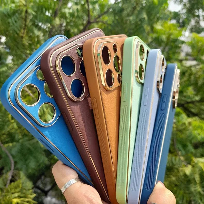 Electroplating Leather Texture TPU Edge Hard Case for iPhone 13 iPhone 13 / Black - Ktusu