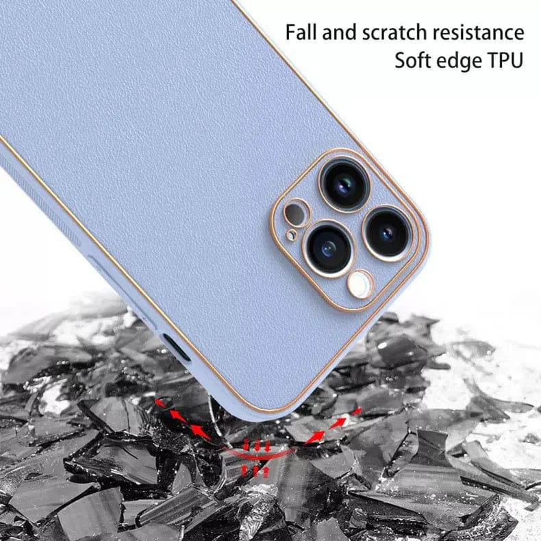 Electroplating Leather Texture TPU Edge Hard Case for iPhone 13 iPhone 13 / Black - Ktusu
