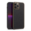 Electroplating Leather Texture TPU Edge Hard Case for iPhone 13 iPhone 13 / Black - Ktusu