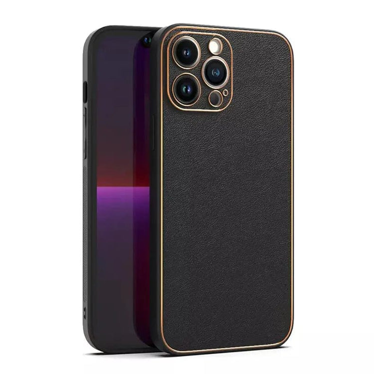 Electroplating Leather Texture TPU Edge Hard Case for iPhone 13 Pro iPhone 13 Pro / Black - Ktusu
