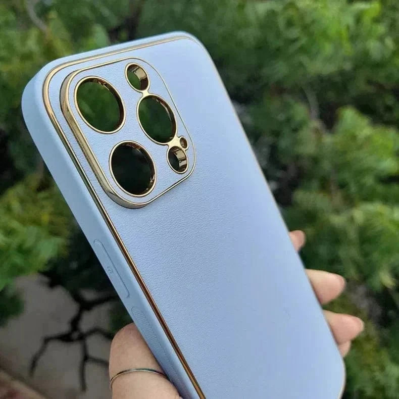 Electroplating Leather Texture TPU Edge Hard Case for iPhone 14 Plus - Ktusu