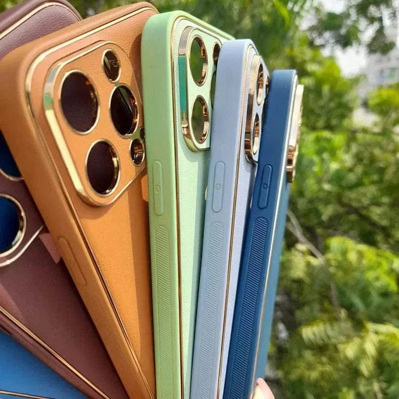 Electroplating Leather Texture TPU Edge Hard Case for iPhone 14 Plus - Ktusu