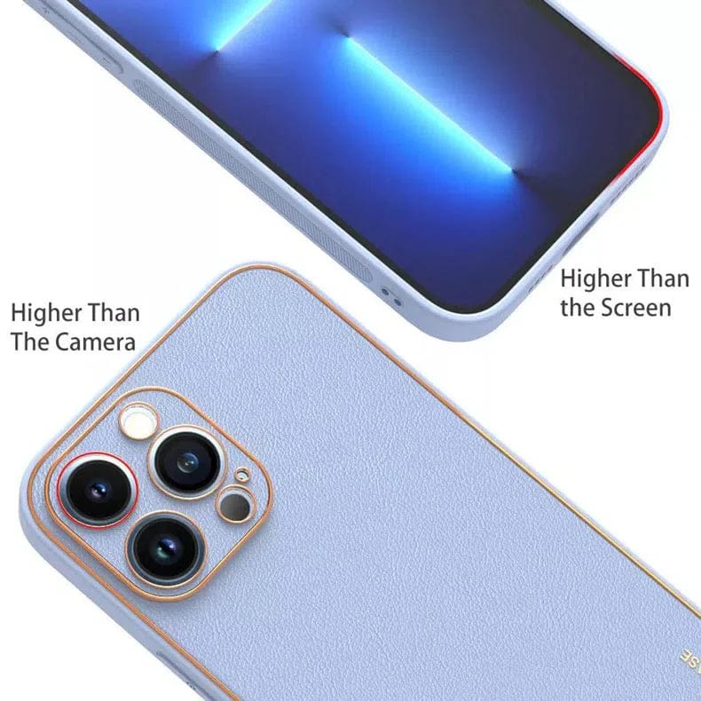 Electroplating Leather Texture TPU Edge Hard Case for iPhone 14 Plus - Ktusu