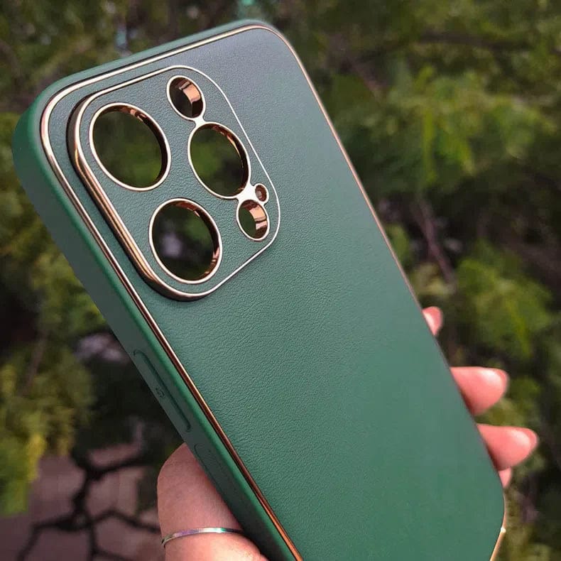 Electroplating Leather Texture TPU Edge Hard Case for iPhone 14 Plus - Ktusu