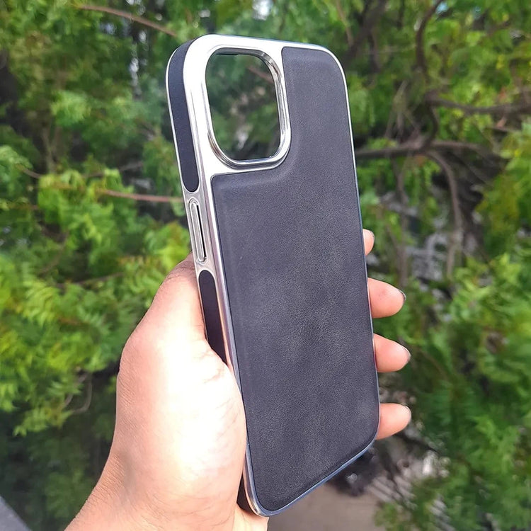 Electroplating PU Leather Case for iPhone 16 Pro Max iPhone 16 Pro Max / Black - Ktusu