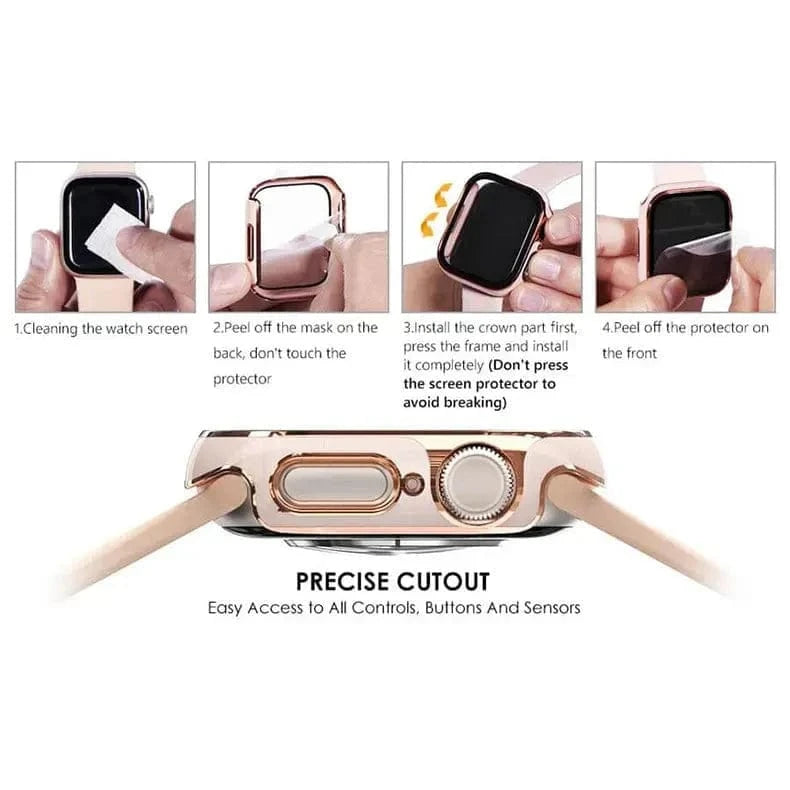 Glossy Chrome Hard PC Built-in Glass Cover for Apple Watch 41mm - Ktusu