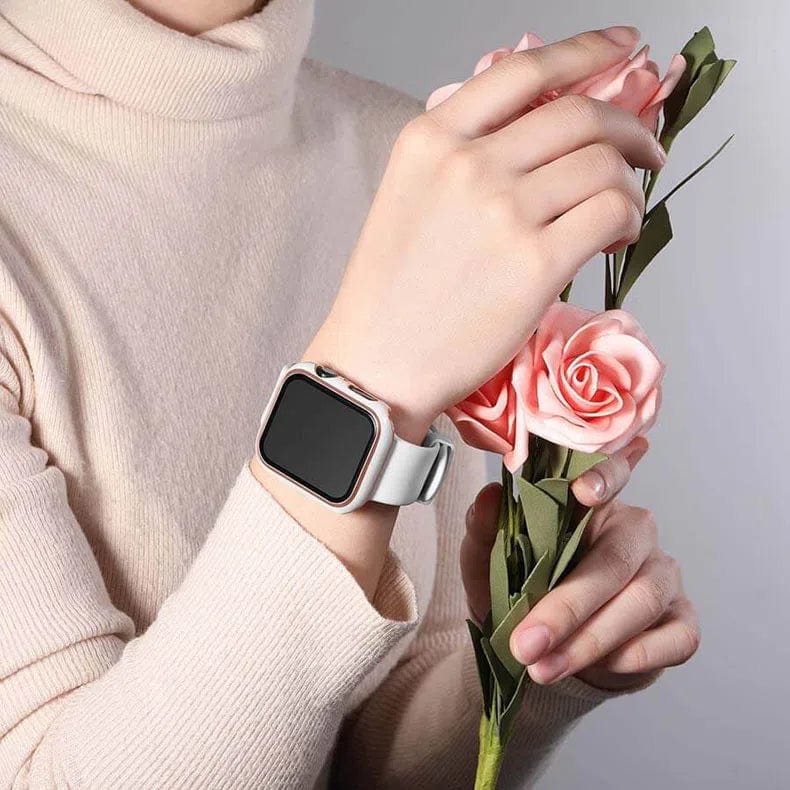 Glossy Chrome Hard PC Built-in Glass Cover for Apple Watch 41mm - Ktusu
