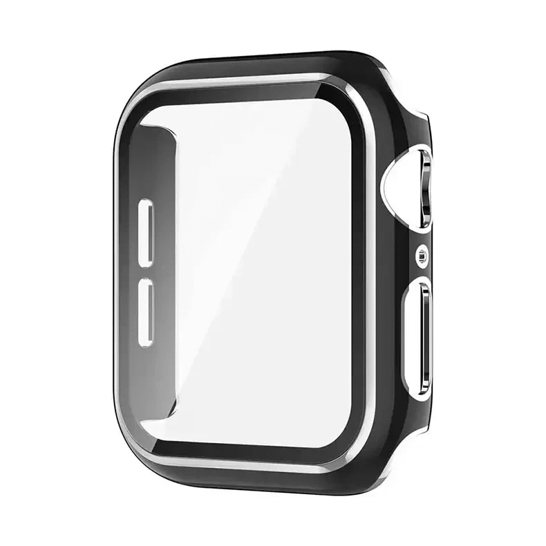 Glossy Chrome Hard PC Built-in Glass Cover for Apple Watch 41mm 41mm / Black Silver - Ktusu