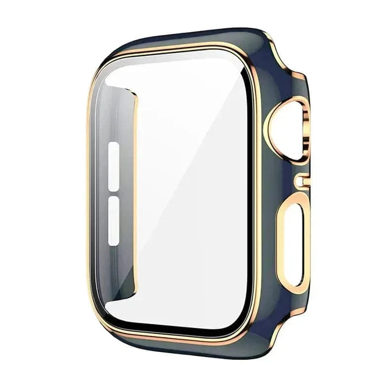 Glossy Chrome Hard PC Built-in Glass Cover for Apple Watch 41mm 41mm / Midnight Blue - Ktusu