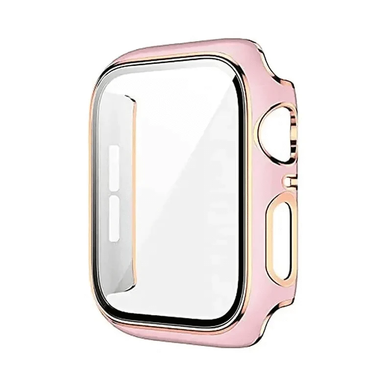 Glossy Chrome Hard PC Built-in Glass Cover for Apple Watch 41mm 41mm / Pink Silver - Ktusu