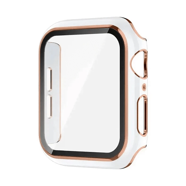 Glossy Chrome Hard PC Built-in Glass Cover for Apple Watch 41mm 41mm / White Bronze Gold - Ktusu