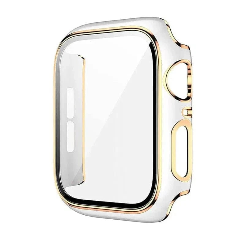 Glossy Chrome Hard PC Built-in Glass Cover for Apple Watch 41mm 41mm / White Gold - Ktusu