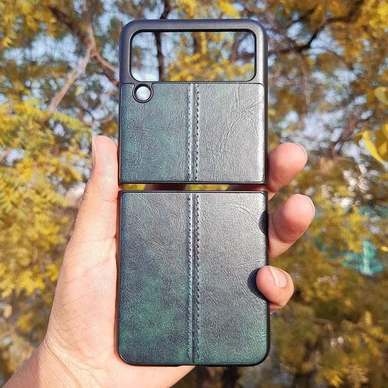 Glossy Stitched Leather Case for Samsung Z Flip4 Samsung Z Flip4 / Green - Ktusu