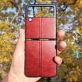 Glossy Stitched Leather Case for Samsung Z Flip4 Samsung Z Flip4 / Red - Ktusu