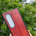 Glossy Stitched PU Leather Hard Case for Samsung Z Fold4 Samsung Z Fold4 / Red - Ktusu