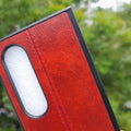 Glossy Stitched PU Leather Hard Case for Samsung Z Fold4 Samsung Z Fold4 / Red - Ktusu