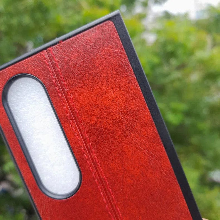 Glossy Stitched PU Leather Hard Case for Samsung Z Fold4 Samsung Z Fold4 / Red - Ktusu