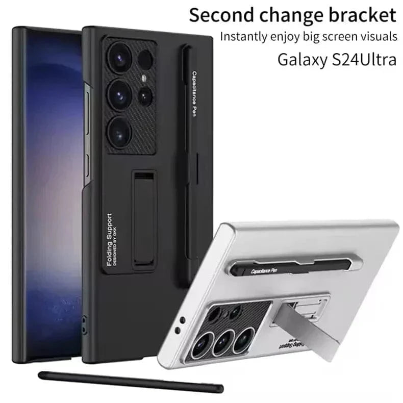 Hidden Bracket Kickstand Matte Hard with Pen Case for Samsung S24 Ultra Samsung S24 Ultra / Black - Ktusu