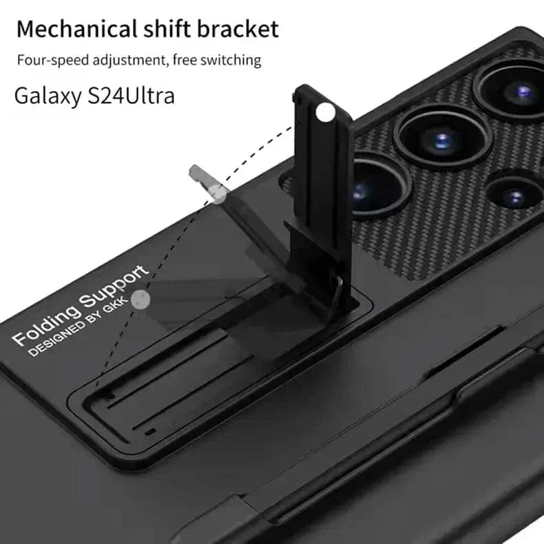 Hidden Bracket Kickstand Matte Hard with Pen Case for Samsung S24 Ultra Samsung S24 Ultra / Black - Ktusu