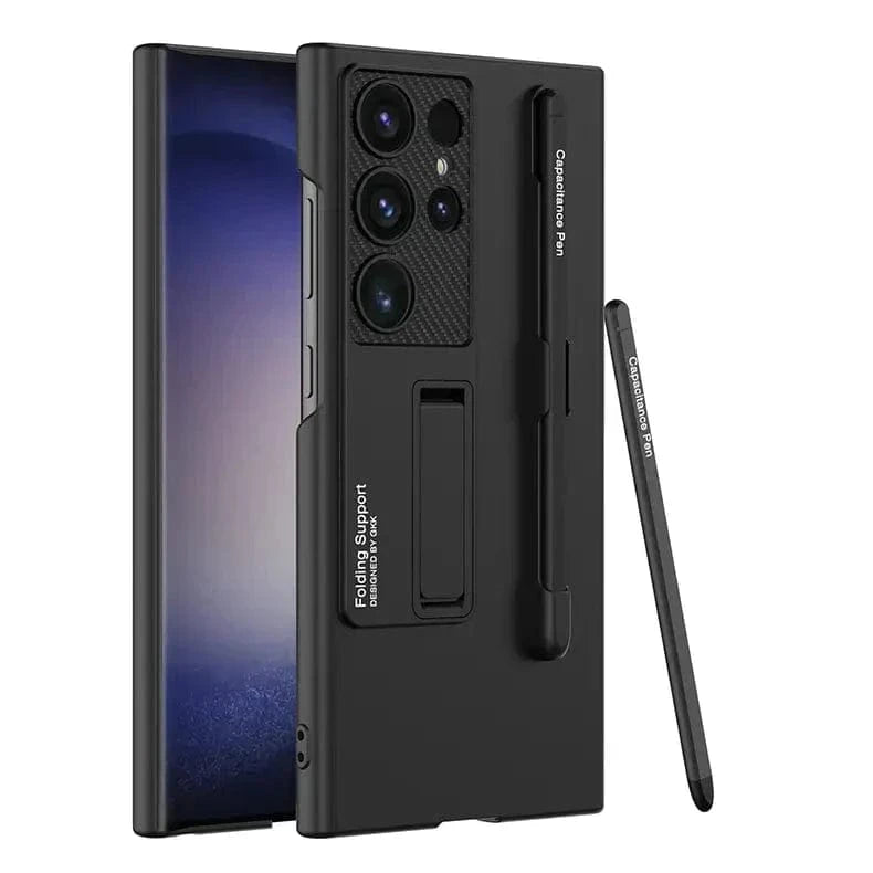 Hidden Bracket Kickstand Matte Hard with Pen Case for Samsung S24 Ultra Samsung S24 Ultra / Black - Ktusu