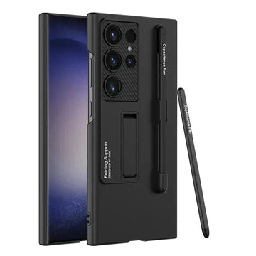 Hidden Bracket Kickstand Matte Hard with Pen Case for Samsung S24 Ultra Samsung S24 Ultra / Black - Ktusu