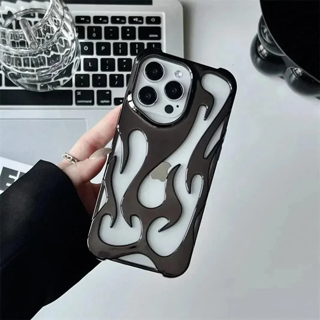 Hollow Flame Soft Case for iPhone 15 Pro iPhone 15 Pro / Glossy / Black - Ktusu
