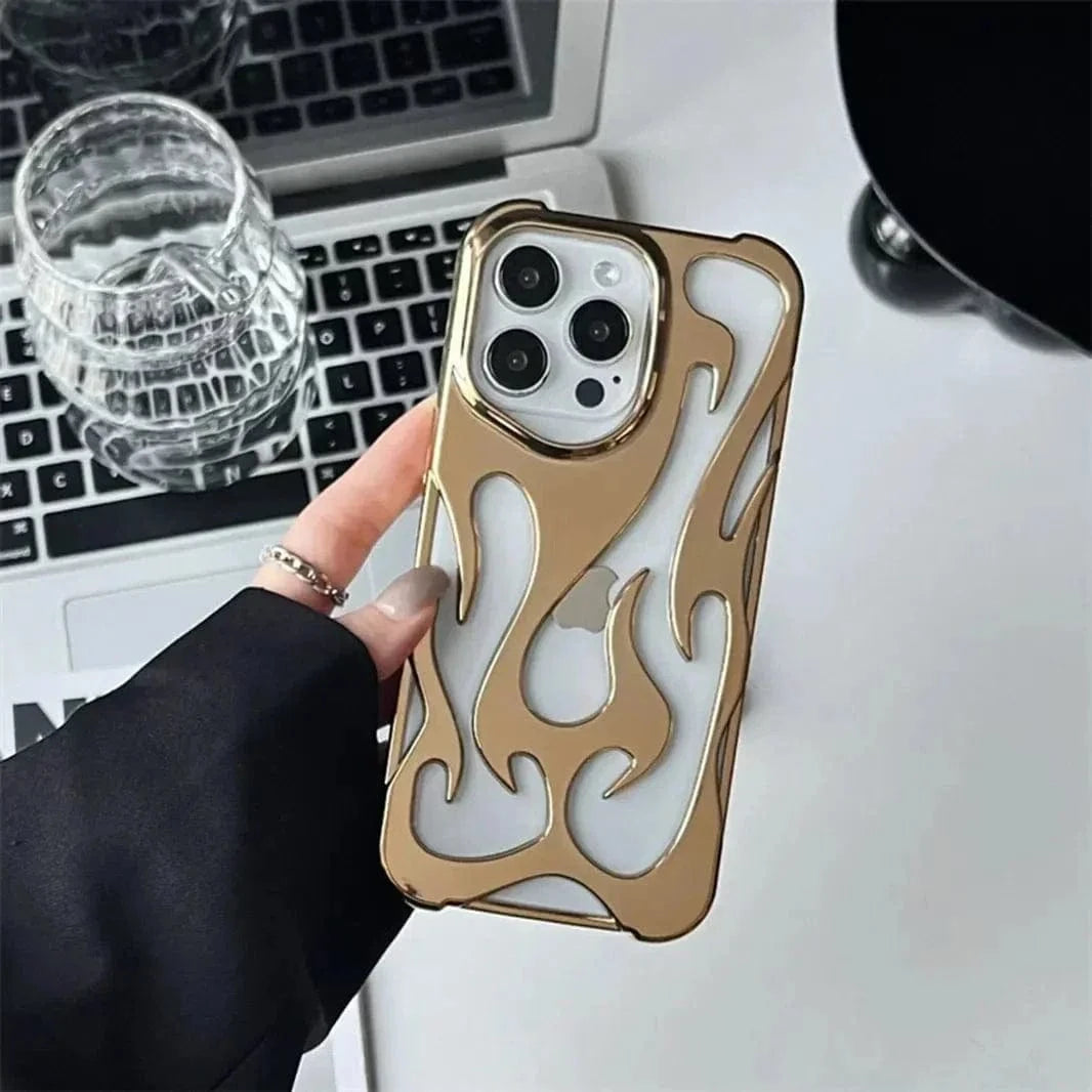 Hollow Flame Soft Case for iPhone 15 Pro iPhone 15 Pro / Glossy / Gold - Ktusu