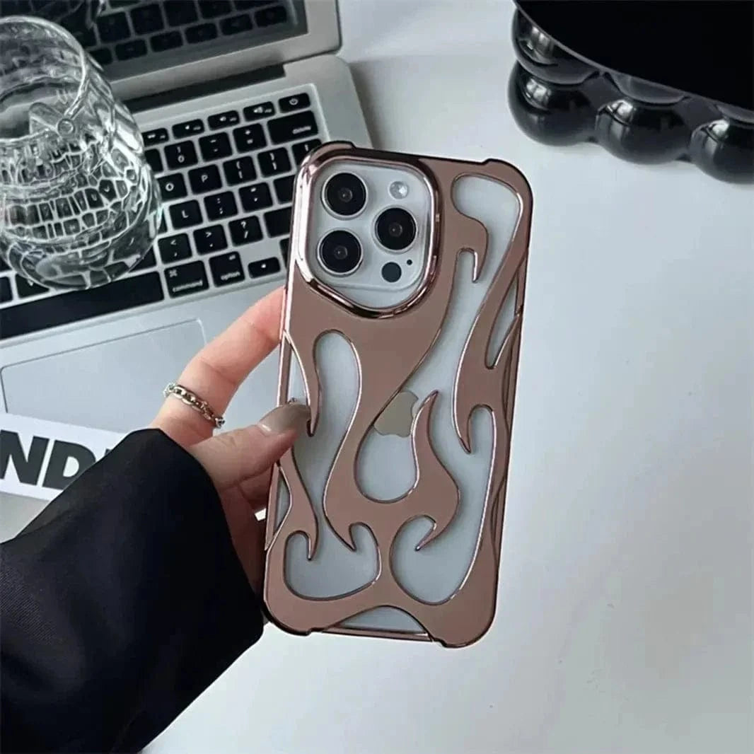 Hollow Flame Soft Case for iPhone 15 Pro iPhone 15 Pro / Glossy / Rose gold - Ktusu