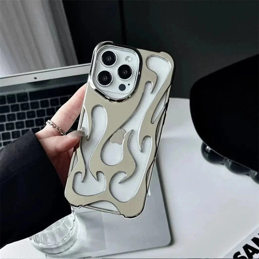 Hollow Flame Soft Case for iPhone 15 Pro iPhone 15 Pro / Glossy / Silver - Ktusu