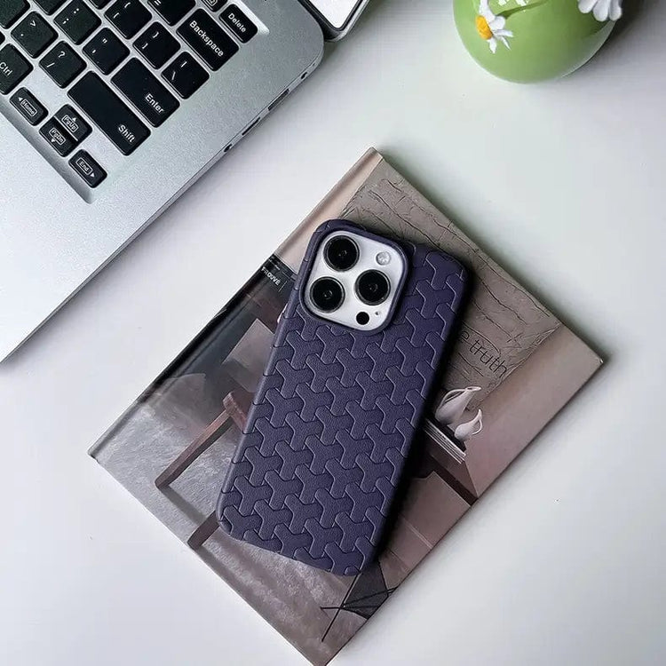 Interlocking Pattern Soft TPU Matte Case for iPhone 16 iPhone 16 / Grey - Ktusu