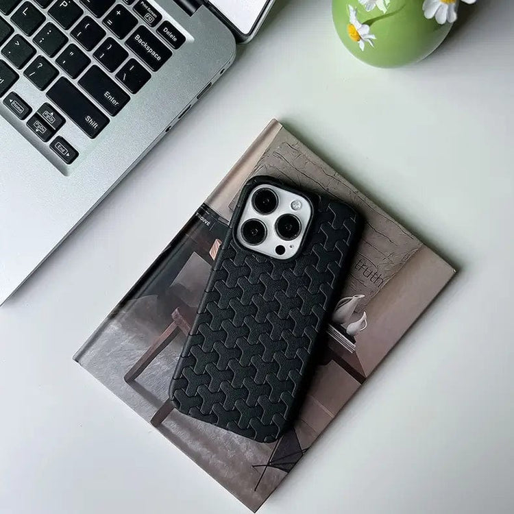 Interlocking Pattern Soft TPU Matte Case for iPhone 16 iPhone 16 / Grey - Ktusu