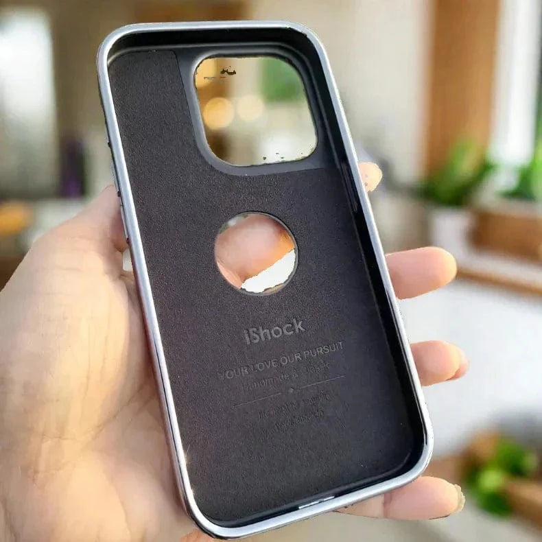 Ishock PU Leather Electroplating Chrome With Logo Cut Case for iPhone 16 Plus - Ktusu