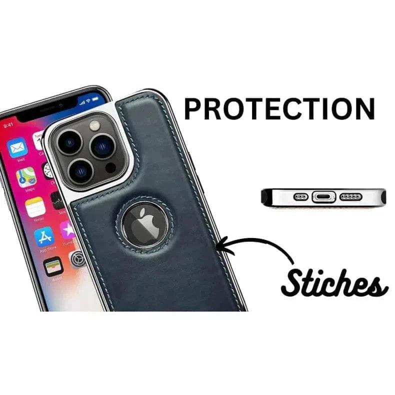 Ishock PU Leather Electroplating Chrome With Logo Cut Case for iPhone 16 Plus - Ktusu