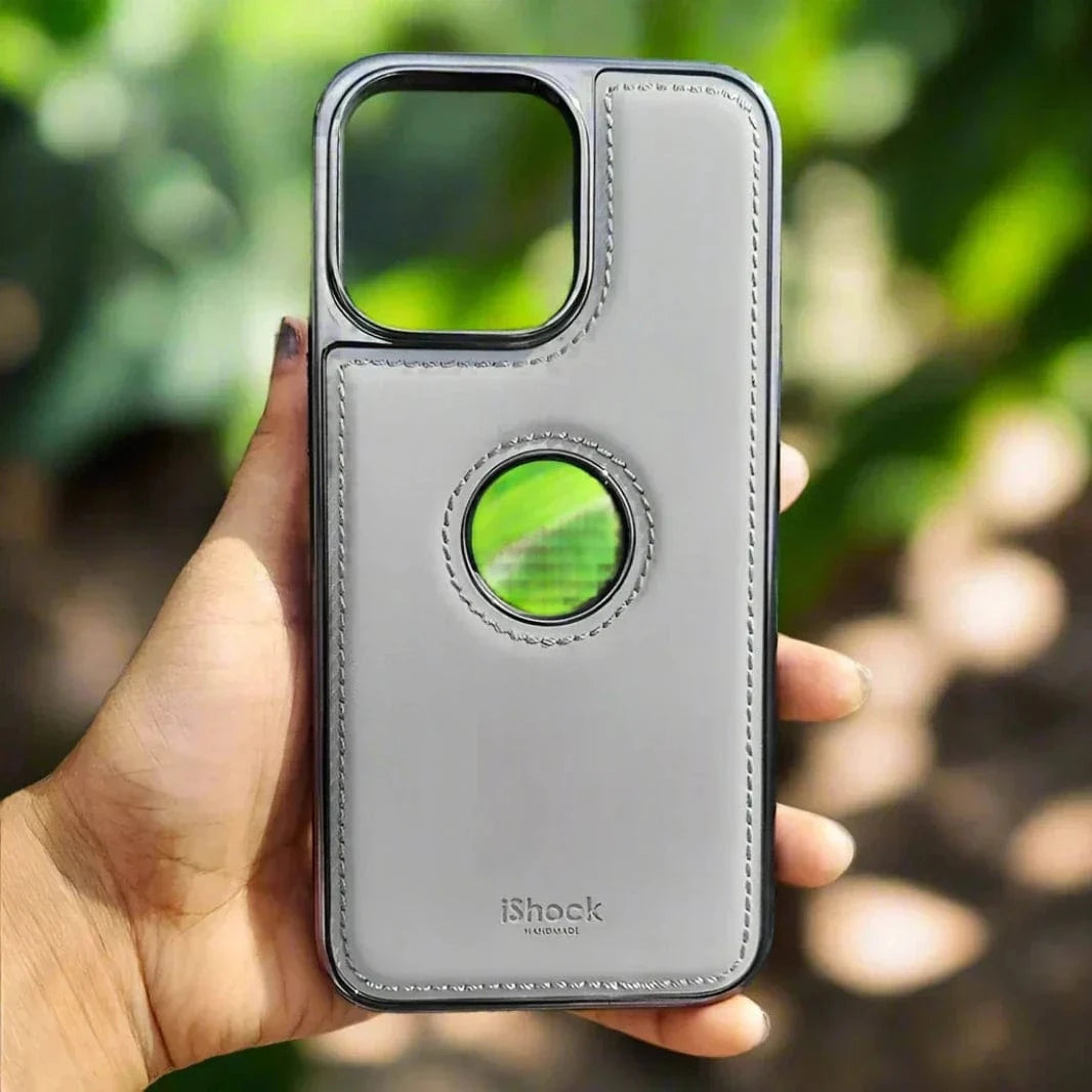 Ishock PU Leather Electroplating Chrome With Logo Cut Case for iPhone 16 Plus - Ktusu