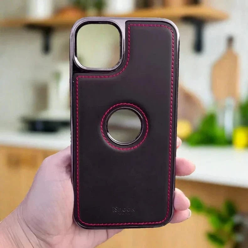 Ishock PU Leather Electroplating Chrome With Logo Cut Case for iPhone 16 Plus - Ktusu