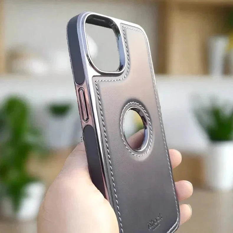 Ishock PU Leather Electroplating Chrome With Logo Cut Case for iPhone 16 Plus - Ktusu