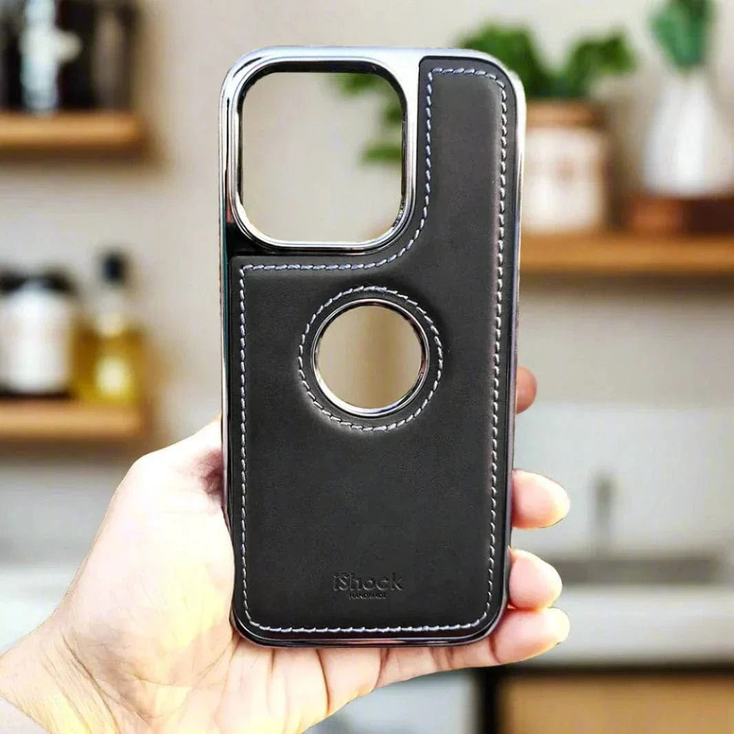 Ishock PU Leather Electroplating Chrome With Logo Cut Case for iPhone 16 Plus - Ktusu